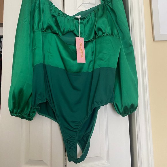 NWT Plus Size ASOS Satin Green Bodysuit - Picture 3 of 5